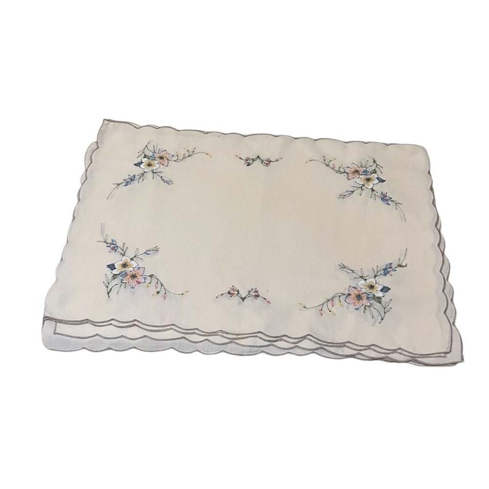 Vintage‎ Embroidered Flowers on Cream Linen, SET OF 16